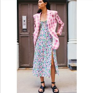 🌼🍃Zara Sweetheart Printed Floral Slit Midi Dress M🍃🌼